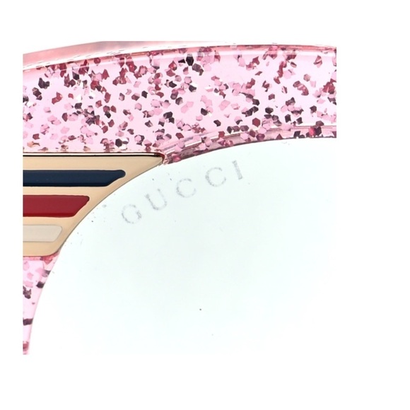 GUCCI GG0282SA Sunglasses Round Frame Web Pink Glitter Light Azure Acetate new - Picture 4 of 15